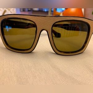 Balenciaga sunglasses tan leather trim with black frames! EUC! Make me an offer